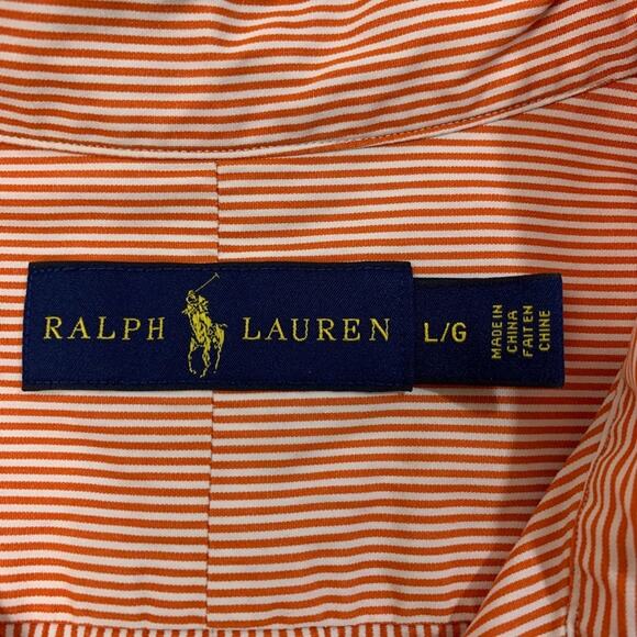 Ralph Lauren Shirt Mens L Large Tangerine White Striped Button Up Long Sleeve - Picture 5 of 11
